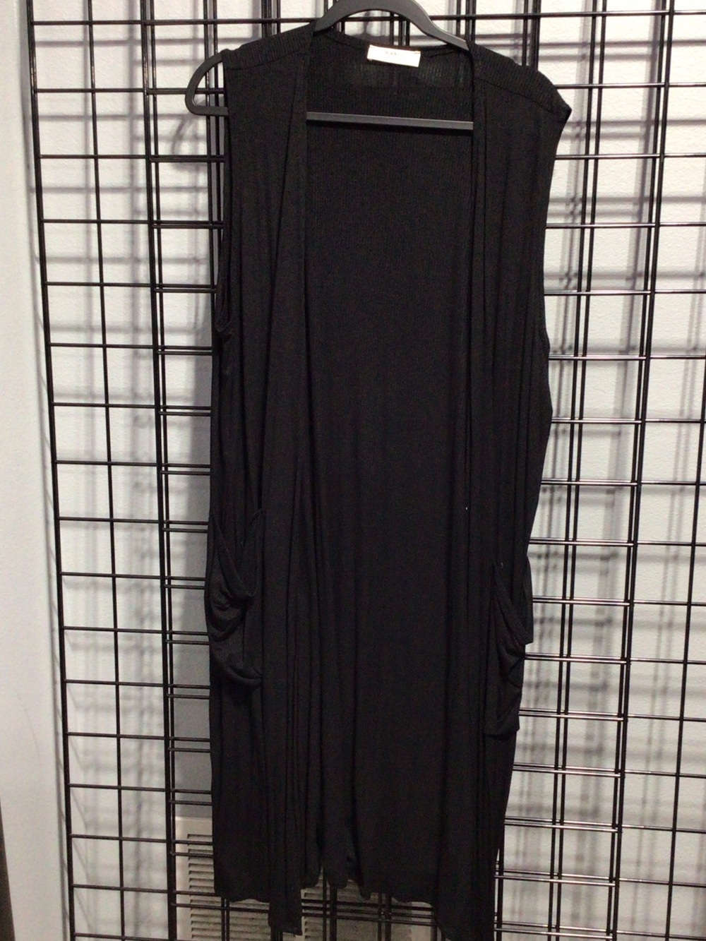 a.gain Sleeveless Black Long Open Drape Cardigan NWOT